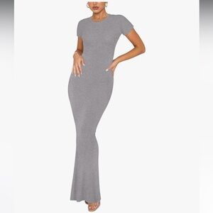 Gray Bodycon Maxi Jersey Dress